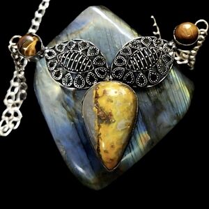 XL,Elegant, Artisan, Boho-Style, Pear- Shaped,Natural Bumblebee Jasper Necklace